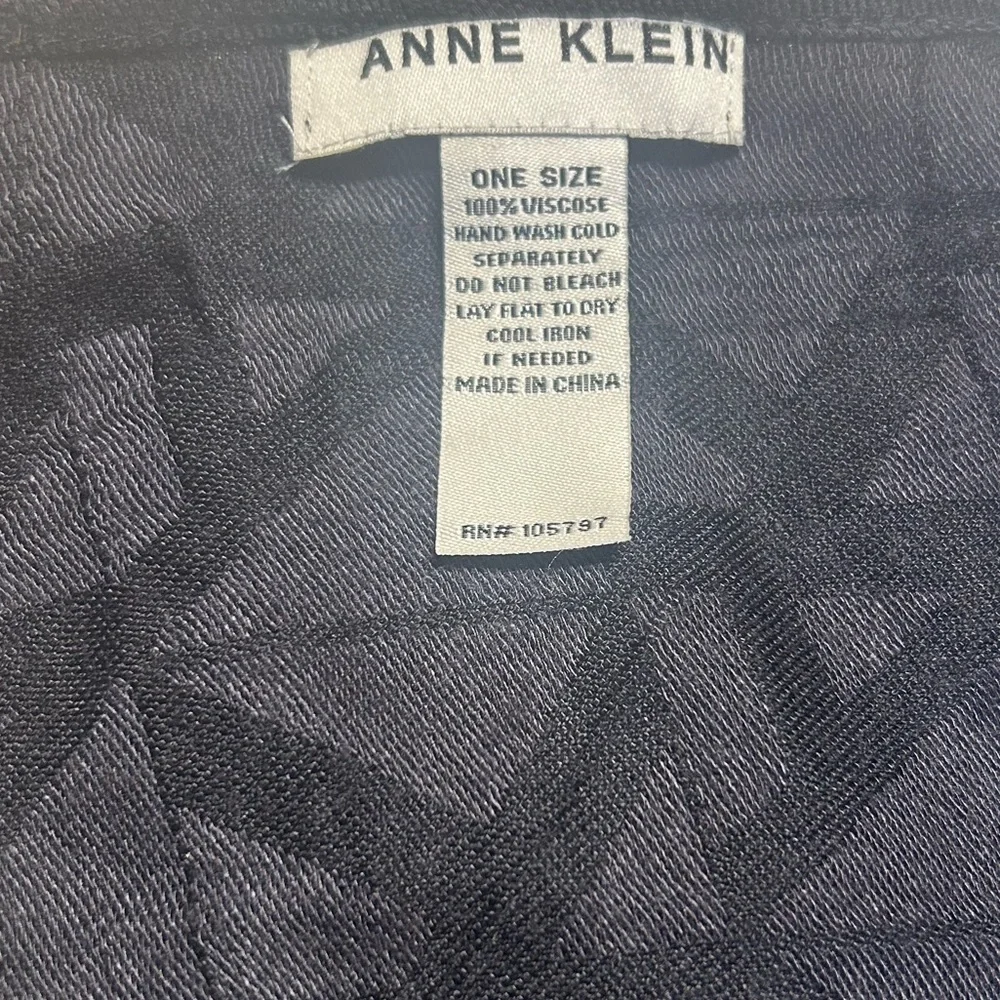 Anne Klein Black Logo Jacquard Fringe Scarf Wrap